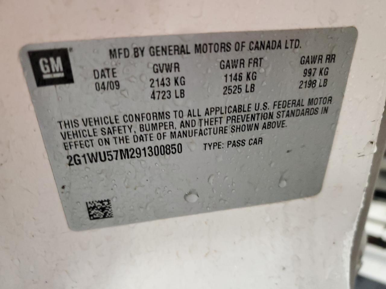 2009 Chevrolet Impala Ltz VIN: 2G1WU57M291300850 Lot: 56735525