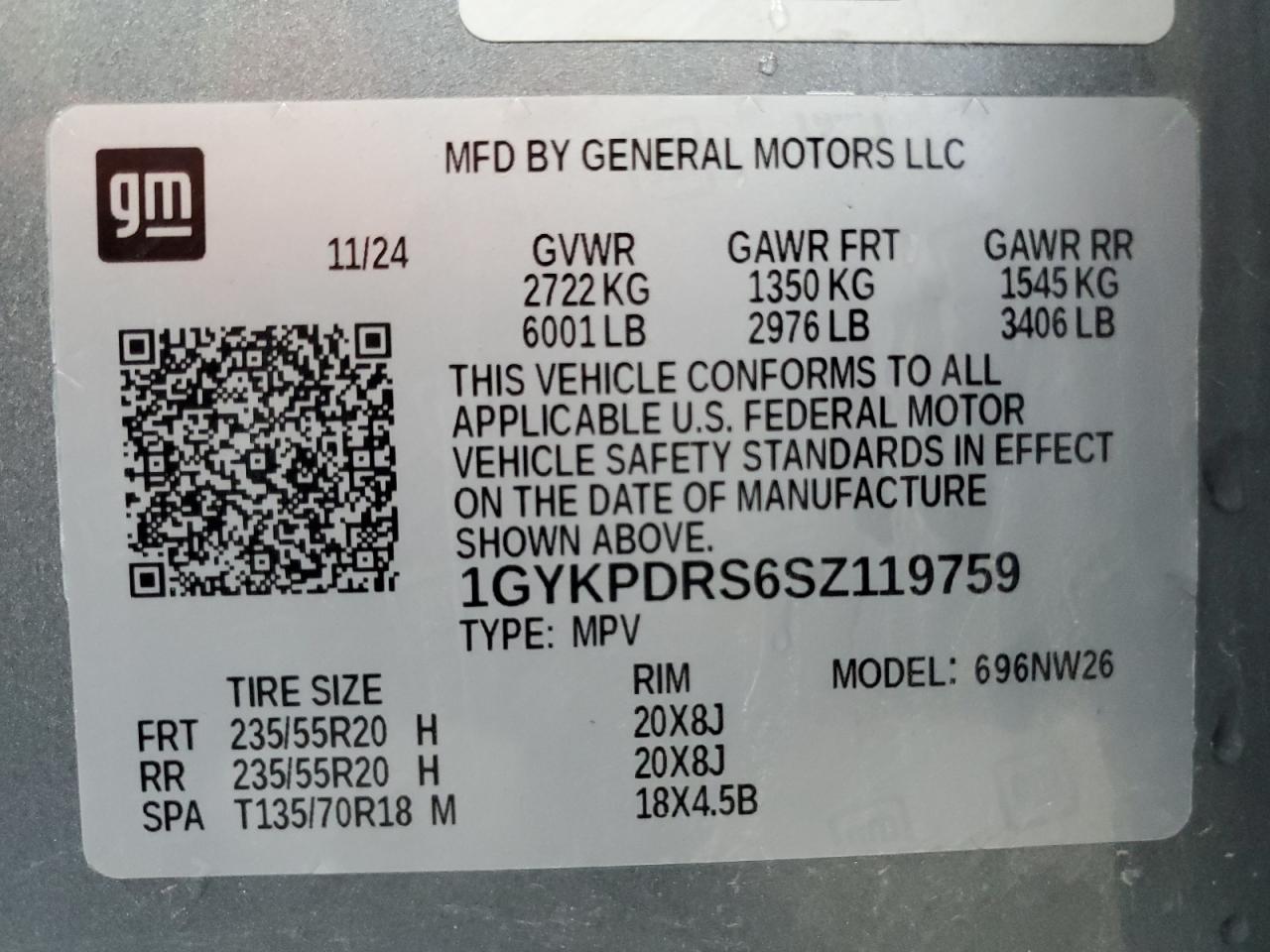 2025 Cadillac Xt6 Premium Luxury VIN: 1GYKPDRS6SZ119759 Lot: 56168025