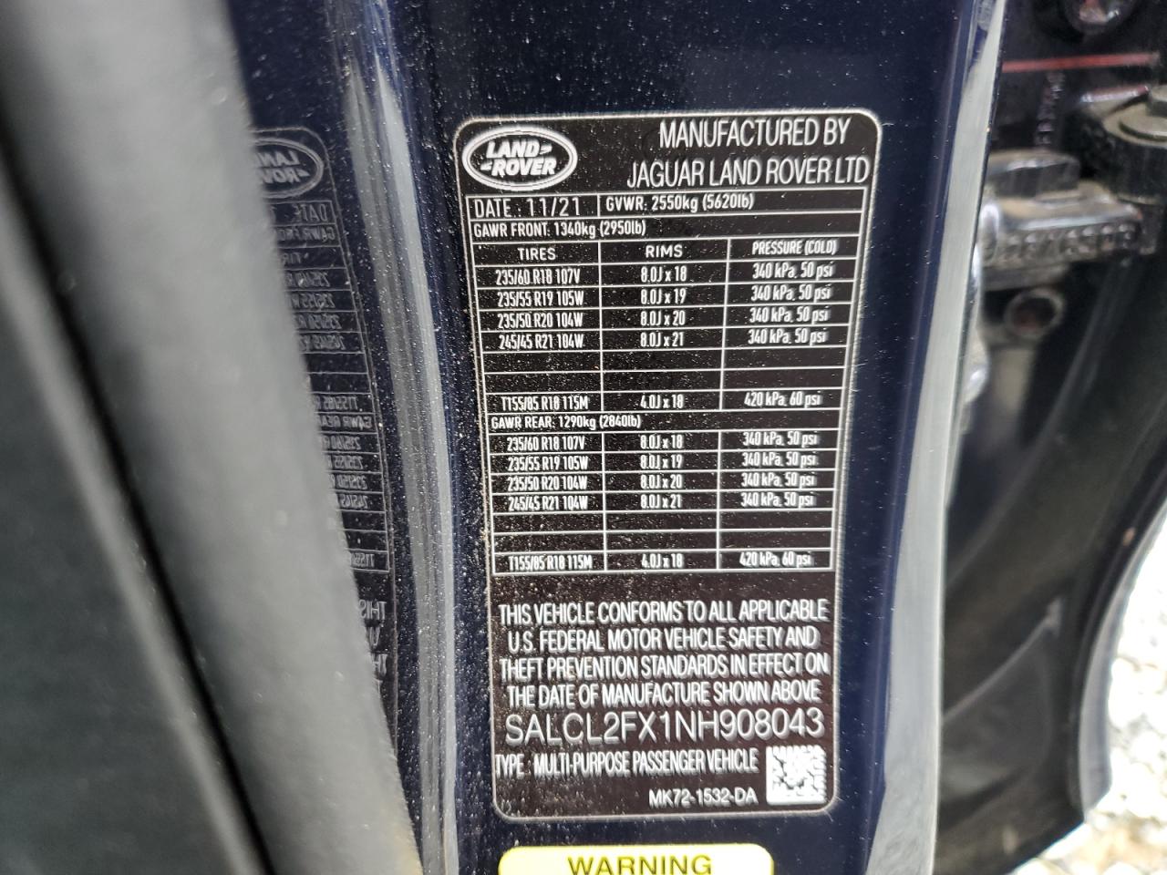 2022 Land Rover Discovery Sport Se R-Dynamic VIN: SALCL2FX1NH908043 Lot: 56219565