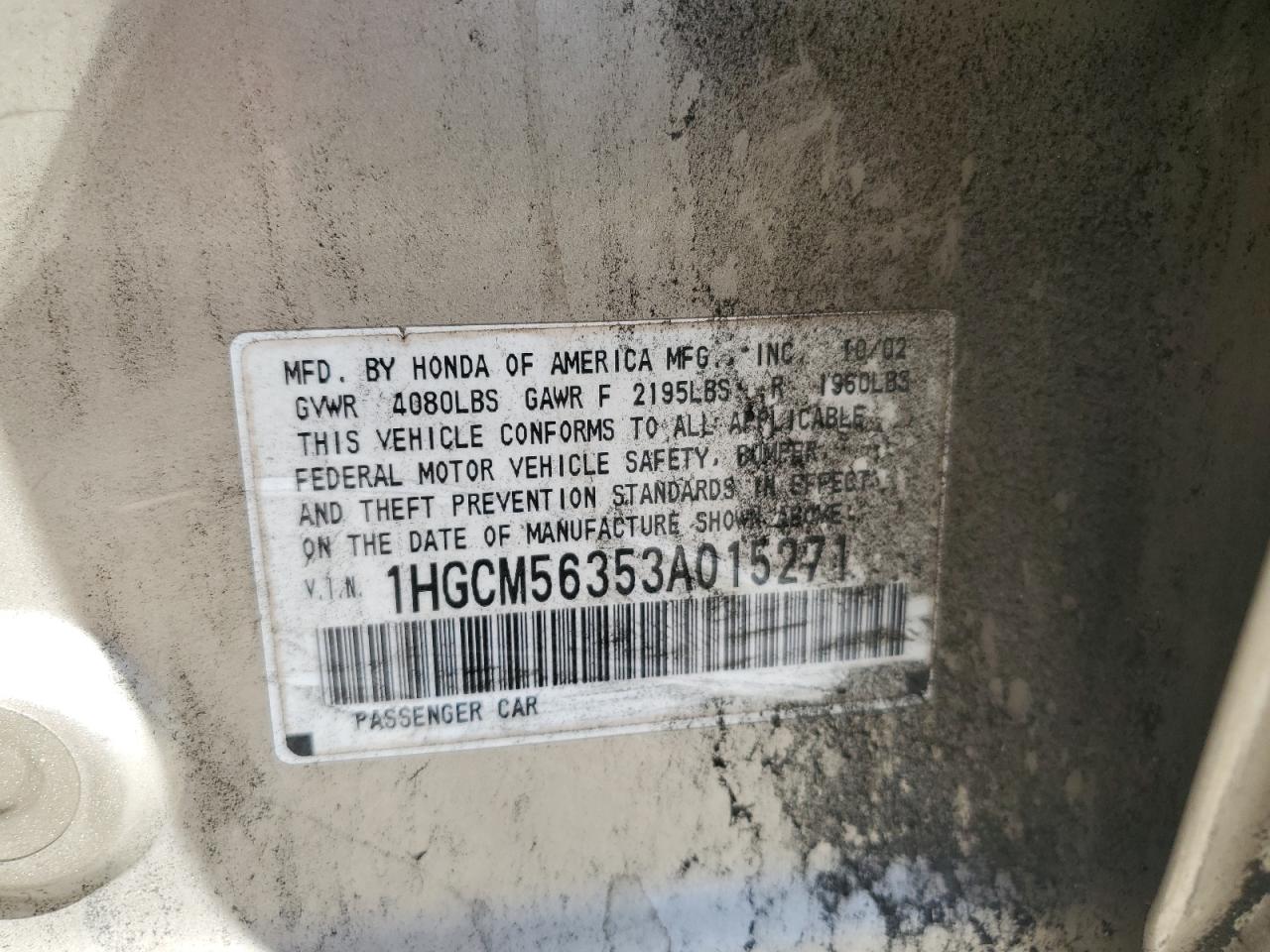 2003 Honda Accord Lx VIN: 1HGCM56353A015271 Lot: 57214495