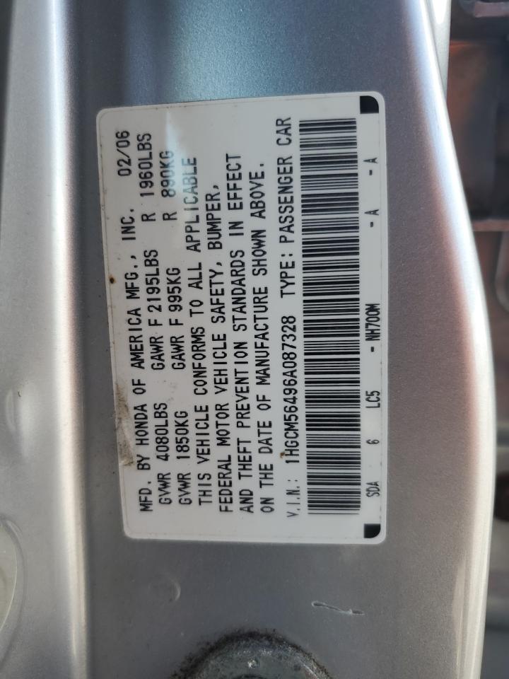 2006 Honda Accord Lx VIN: 1HGCM56496A087328 Lot: 56543825