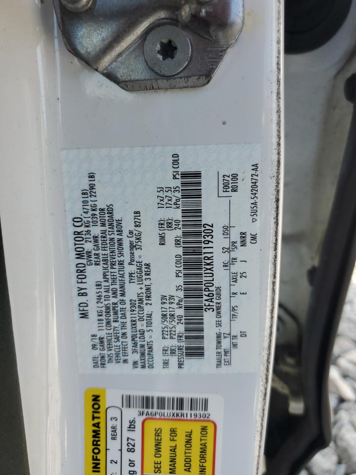 2019 Ford Fusion Se VIN: 3FA6P0LUXKR119302 Lot: 54031845