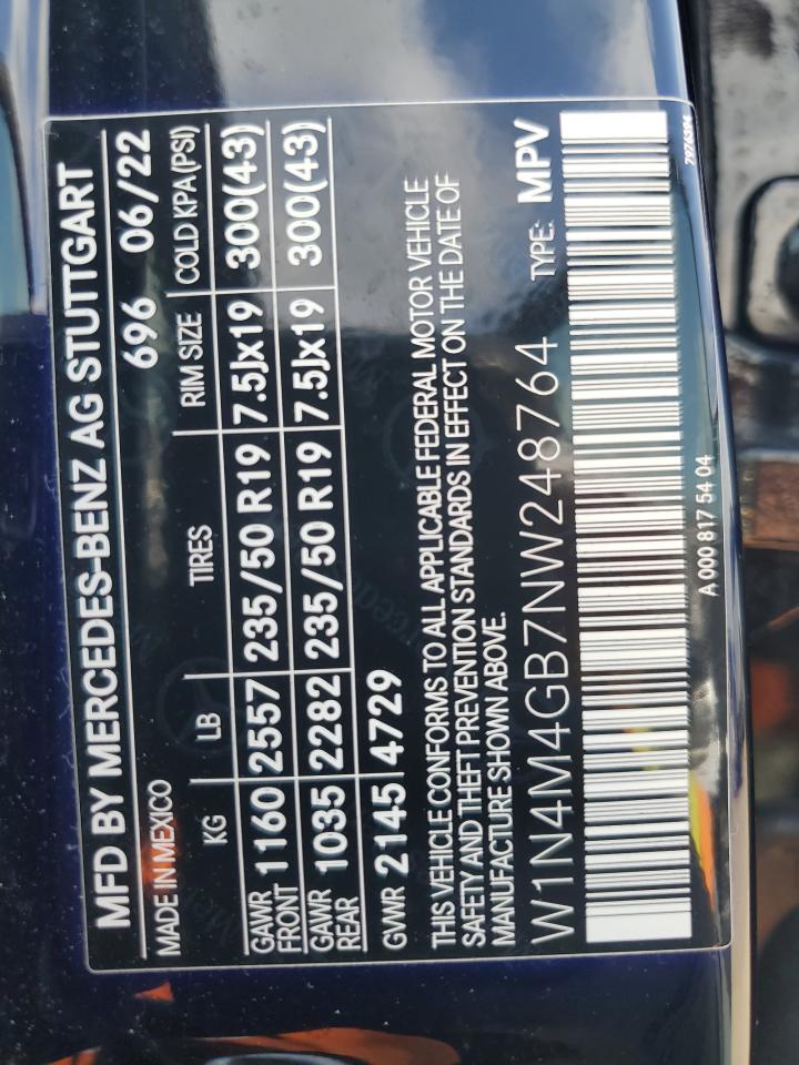2022 Mercedes-Benz Glb 250 VIN: W1N4M4GB7NW248764 Lot: 54912415