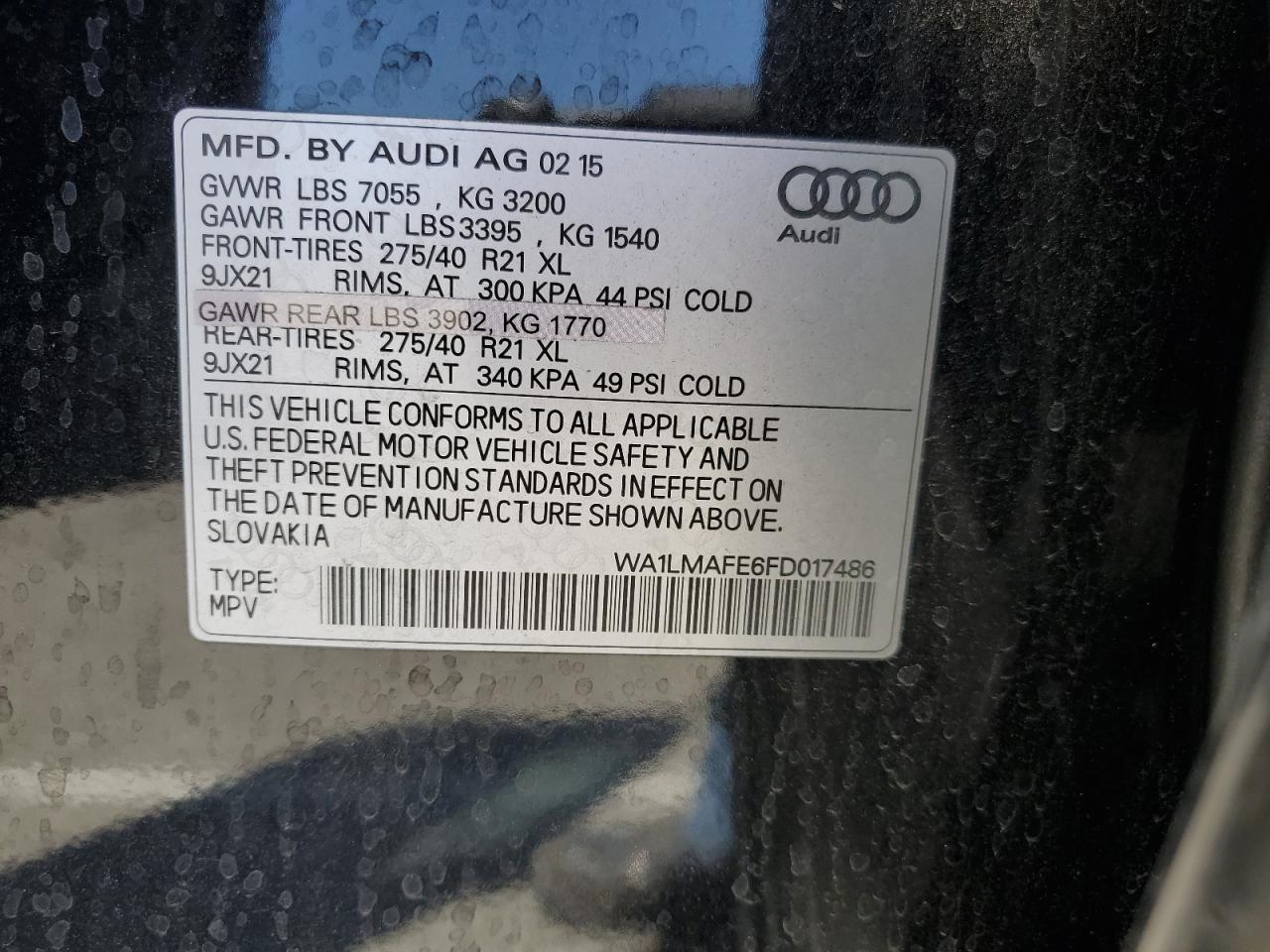 2015 Audi Q7 Tdi Premium Plus VIN: WA1LMAFE6FD017486 Lot: 56588885
