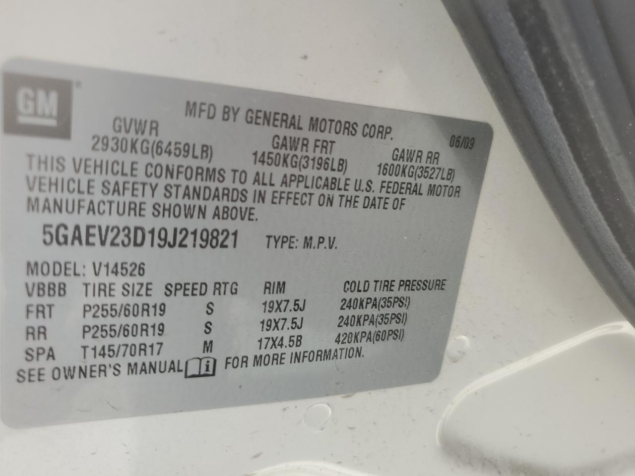 2009 Buick Enclave Cxl VIN: 5GAEV23D19J219821 Lot: 56859315