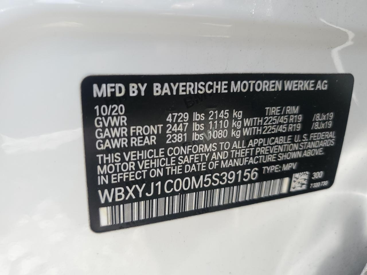 2021 BMW X2 xDrive28I VIN: WBXYJ1C00M5S39156 Lot: 55958975