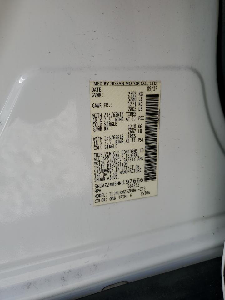 2017 Nissan Murano S VIN: 5N1AZ2MH5HN197666 Lot: 55964865