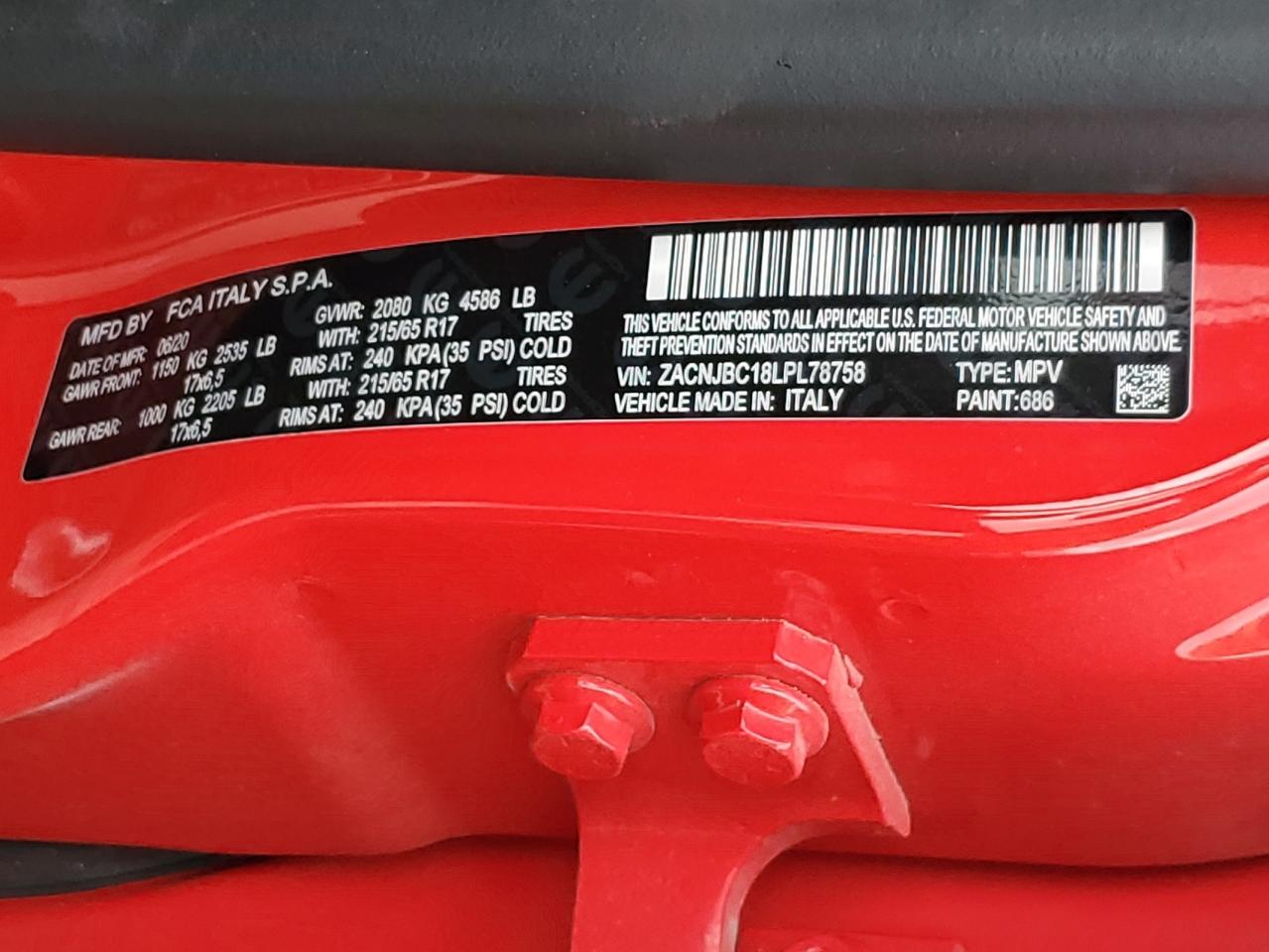 2020 Jeep Renegade Trailhawk VIN: ZACNJBC18LPL78758 Lot: 56704665