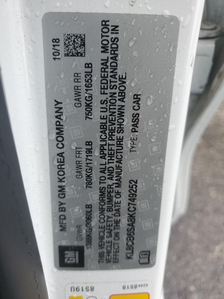 2019 Chevrolet Spark Ls VIN: KL8CB6SA8KC749252 Lot: 56520645