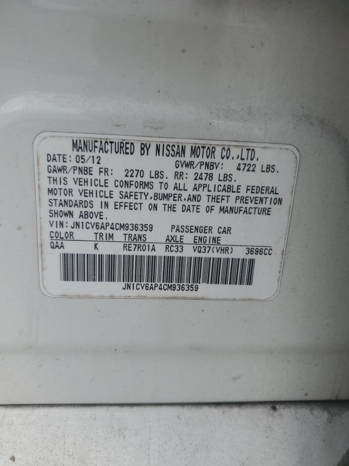 2012 Infiniti G37 Base VIN: JN1CV6AP4CM936359 Lot: 55502495