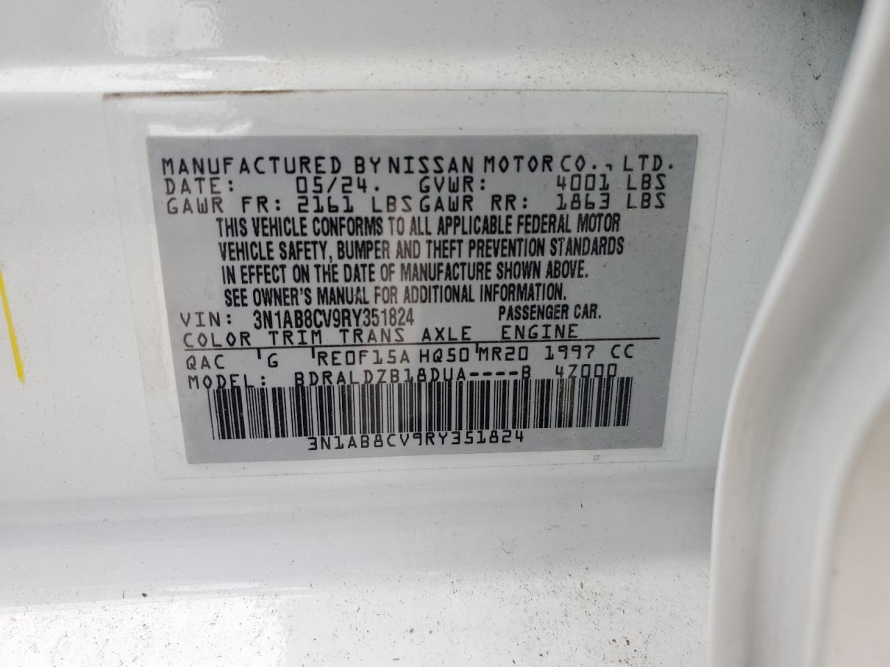 2024 Nissan Sentra Sv VIN: 3N1AB8CV9RY351824 Lot: 57137945