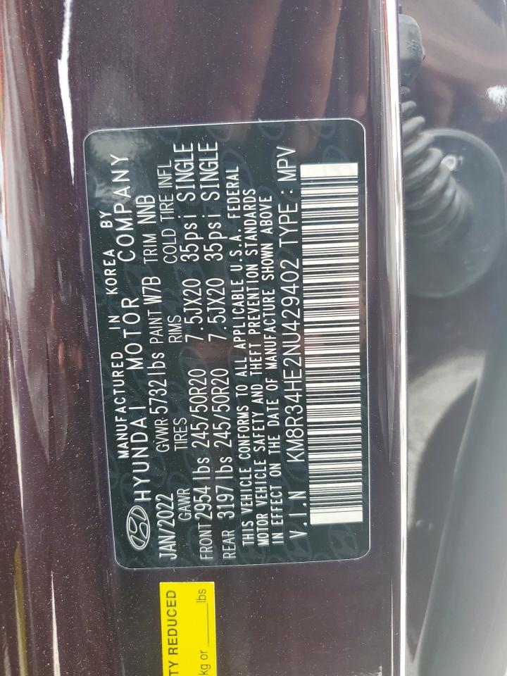 2022 Hyundai Palisade Sel VIN: KM8R34HE2NU429402 Lot: 56867905