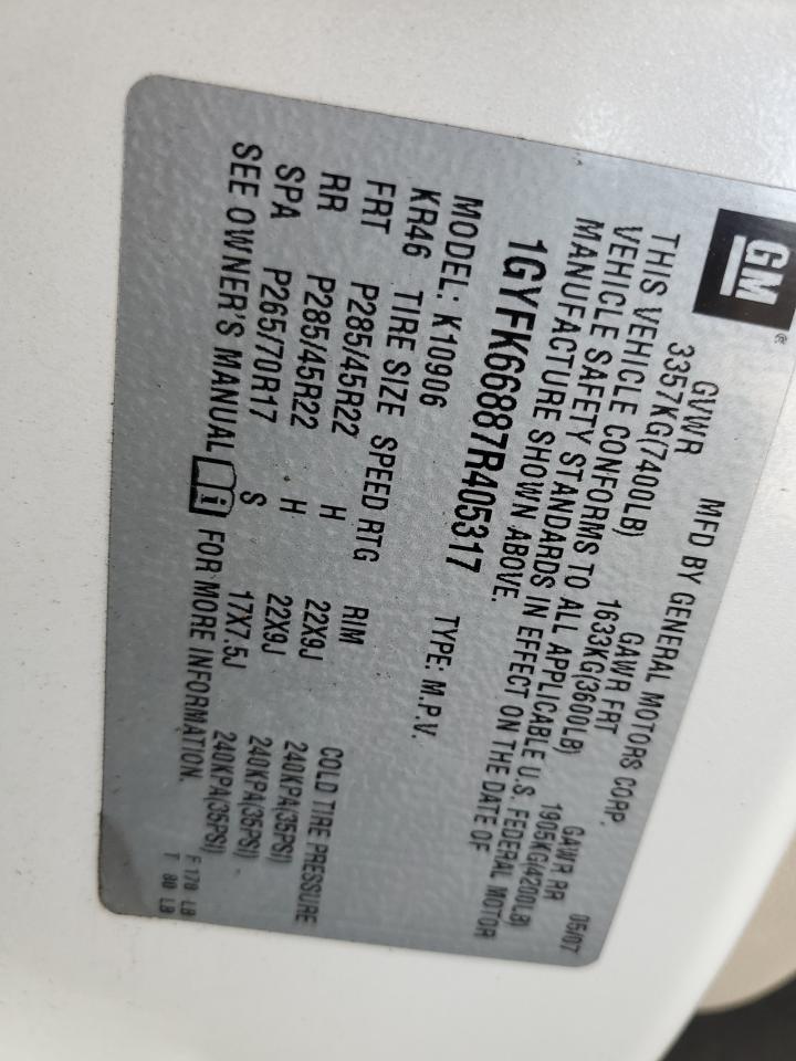 2007 Cadillac Escalade Esv VIN: 1GYFK66887R405317 Lot: 58388035