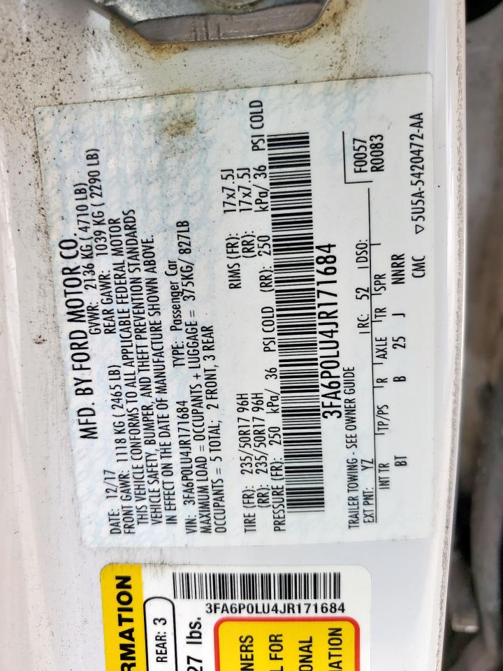 2018 Ford Fusion Se Hybrid VIN: 3FA6P0LU4JR171684 Lot: 54035205