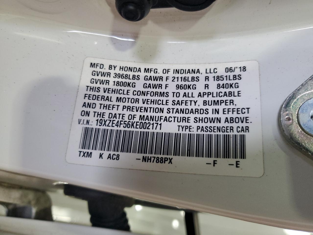2019 Honda Insight Ex VIN: 19XZE4F56KE002171 Lot: 58836185