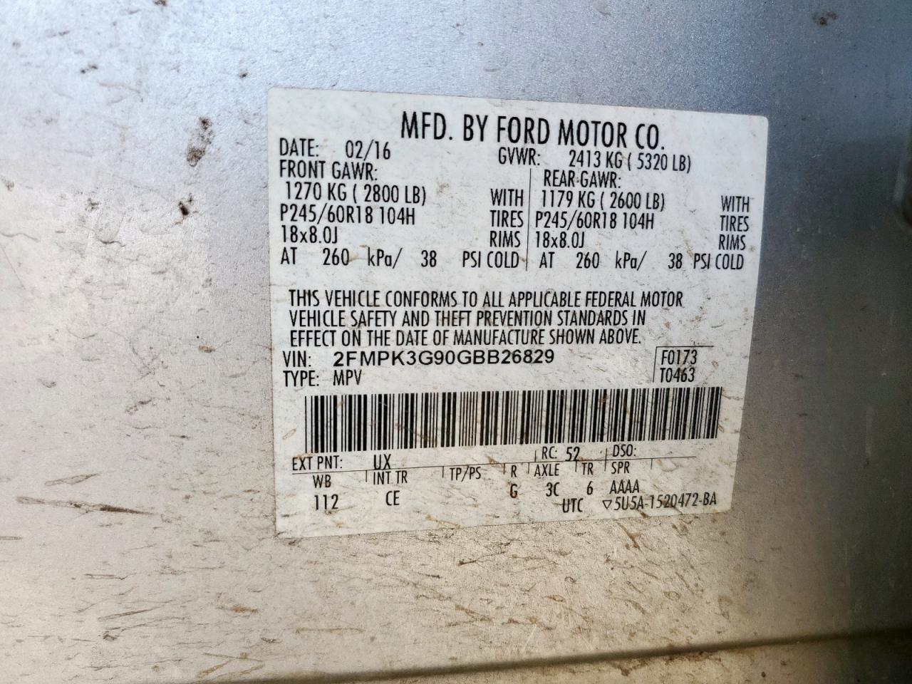 2016 Ford Edge Se VIN: 2FMPK3G90GBB26829 Lot: 56959255