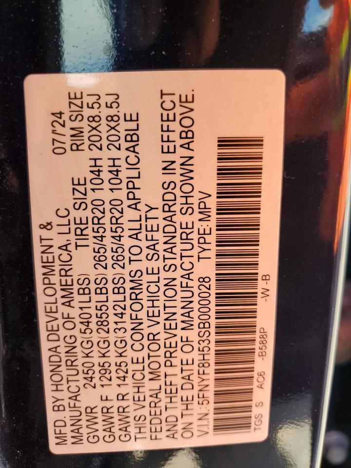 2025 Honda Passport Exl VIN: 5FNYF8H53SB000028 Lot: 57363325