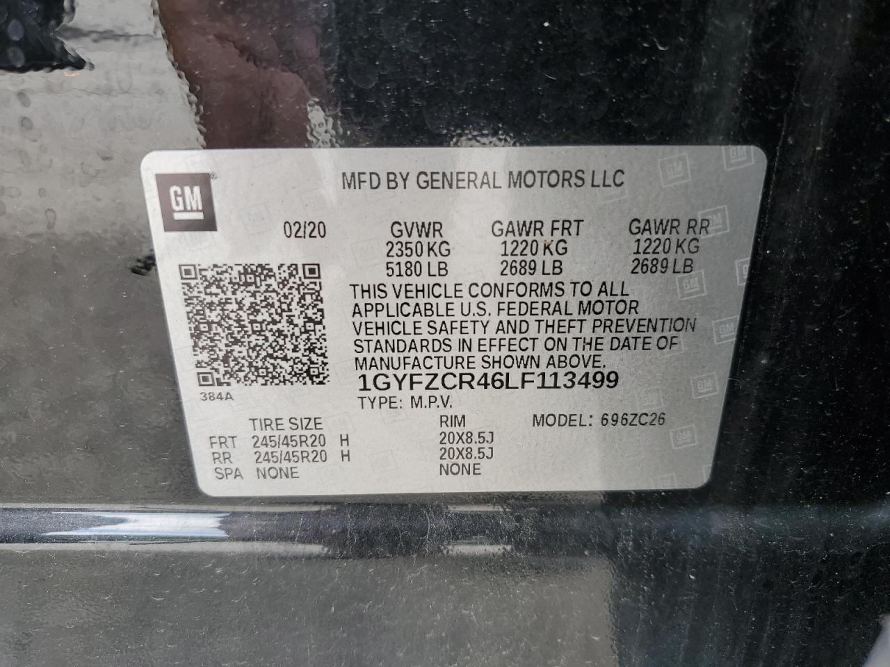 2020 Cadillac Xt4 Premium Luxury VIN: 1GYFZCR46LF113499 Lot: 57534205
