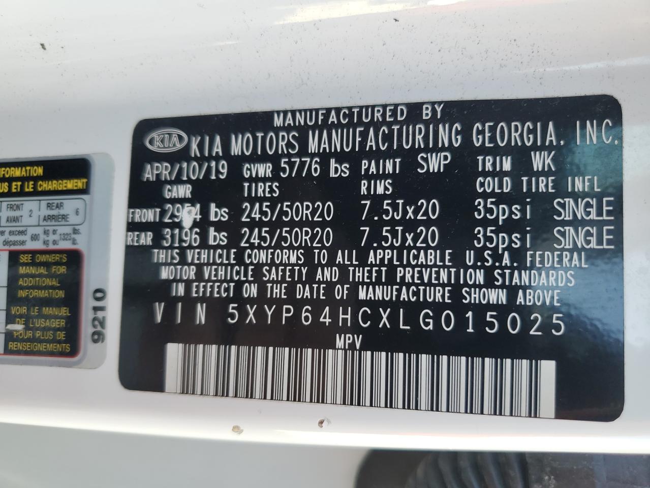 2020 Kia Telluride S VIN: 5XYP64HCXLG015025 Lot: 56605225