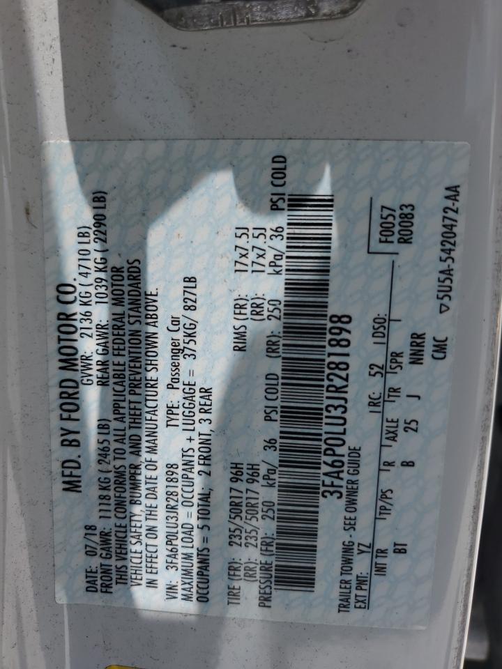 2018 Ford Fusion Se Hybrid VIN: 3FA6P0LU3JR281898 Lot: 55083955