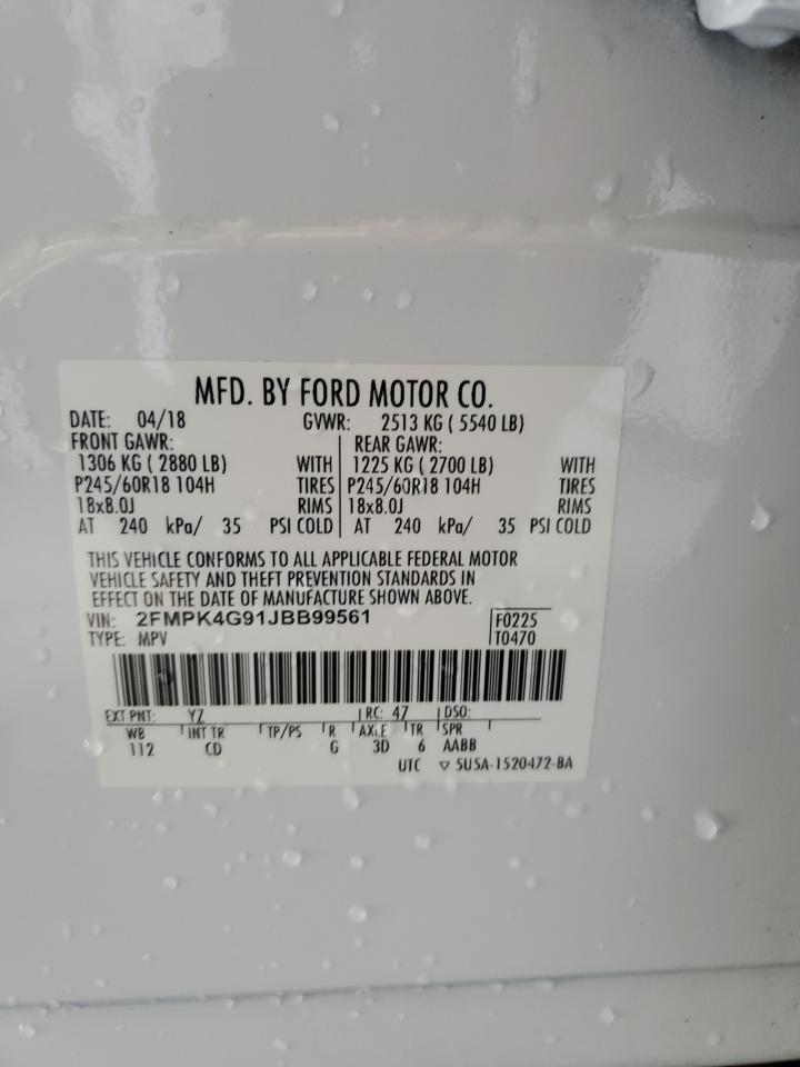 2018 Ford Edge Se VIN: 2FMPK4G91JBB99561 Lot: 56391805