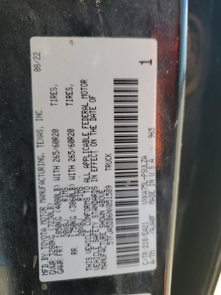 2022 Toyota Tundra Crewmax Limited VIN: 5TFJA5DB6NX051589 Lot: 56166195