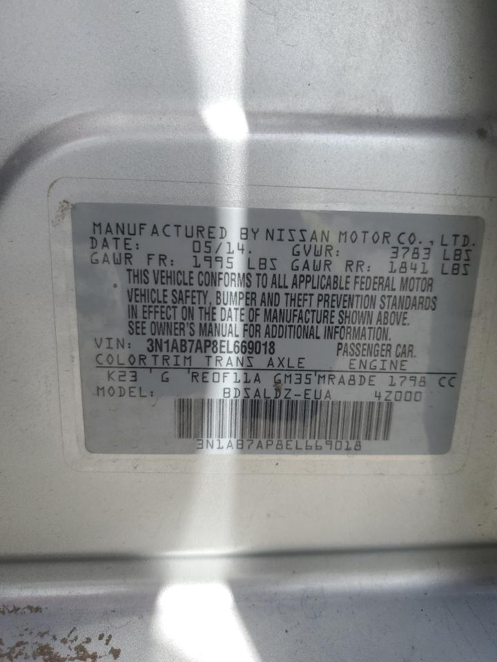 2014 Nissan Sentra S VIN: 3N1AB7AP8EL669018 Lot: 57466585