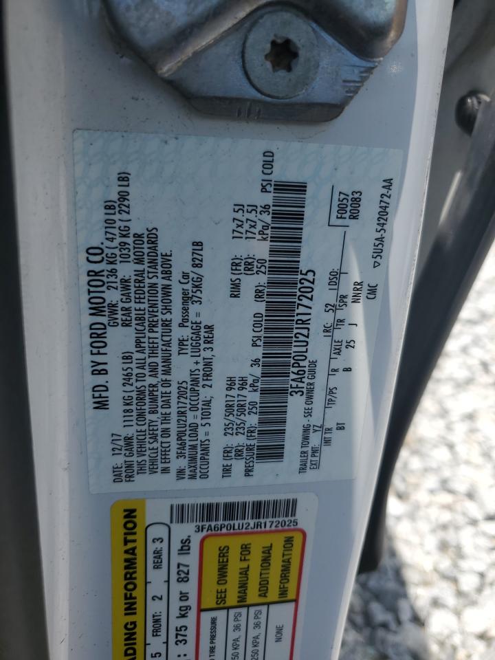 2018 Ford Fusion Se Hybrid VIN: 3FA6P0LU2JR172025 Lot: 55084395