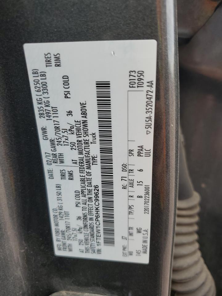 2017 Ford F150 Supercrew VIN: 1FTEW1CP6HKC99626 Lot: 55831185