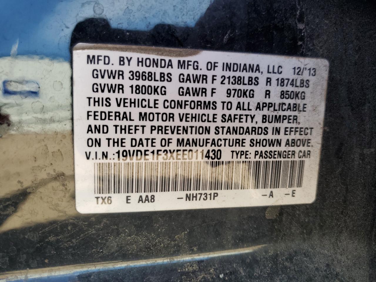 2014 Acura Ilx 20 VIN: 19VDE1F3XEE011430 Lot: 57423205
