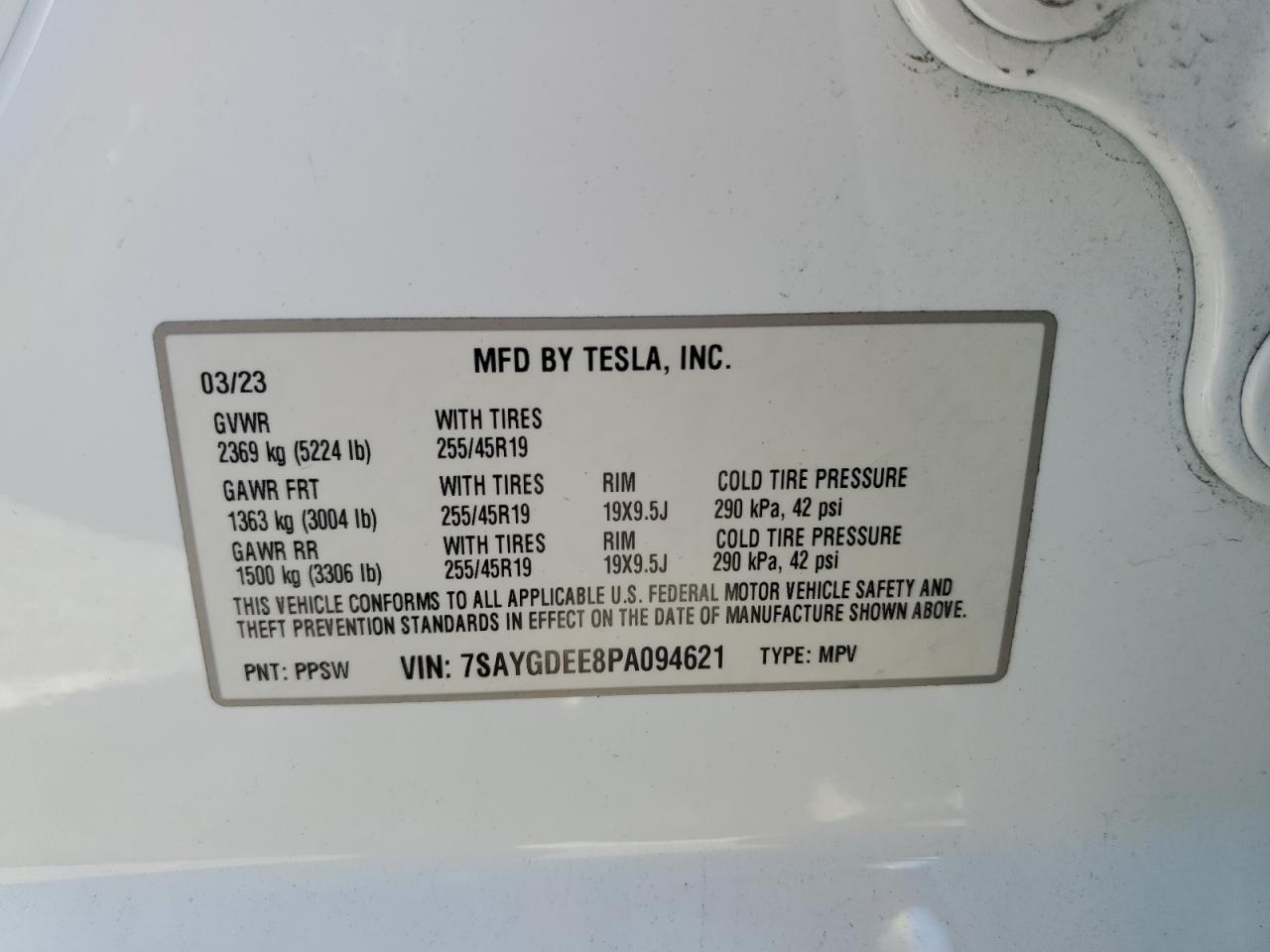 2023 Tesla Model Y VIN: 7SAYGDEE8PA094621 Lot: 56987365
