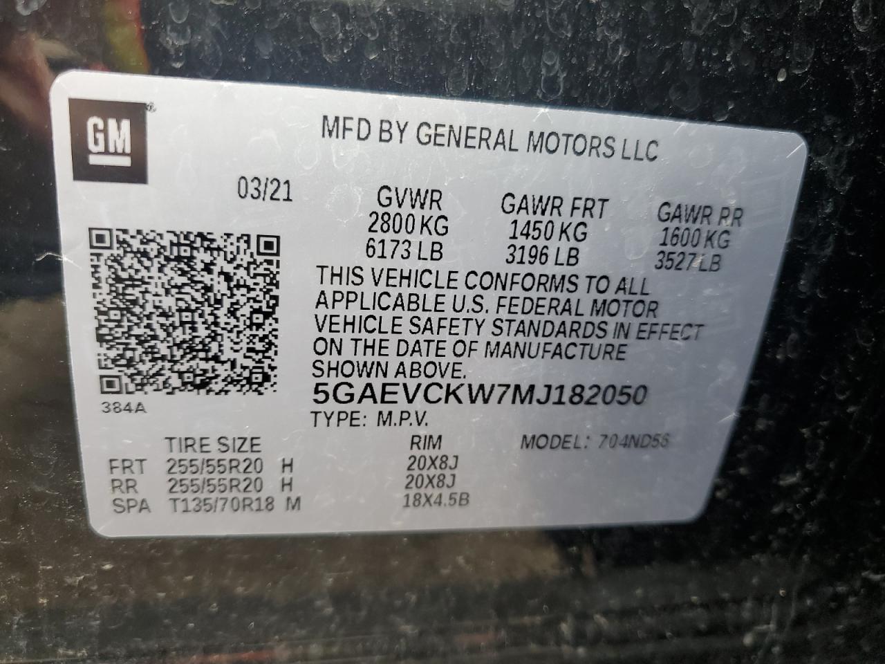 2021 Buick Enclave Avenir VIN: 5GAEVCKW7MJ182050 Lot: 56382955