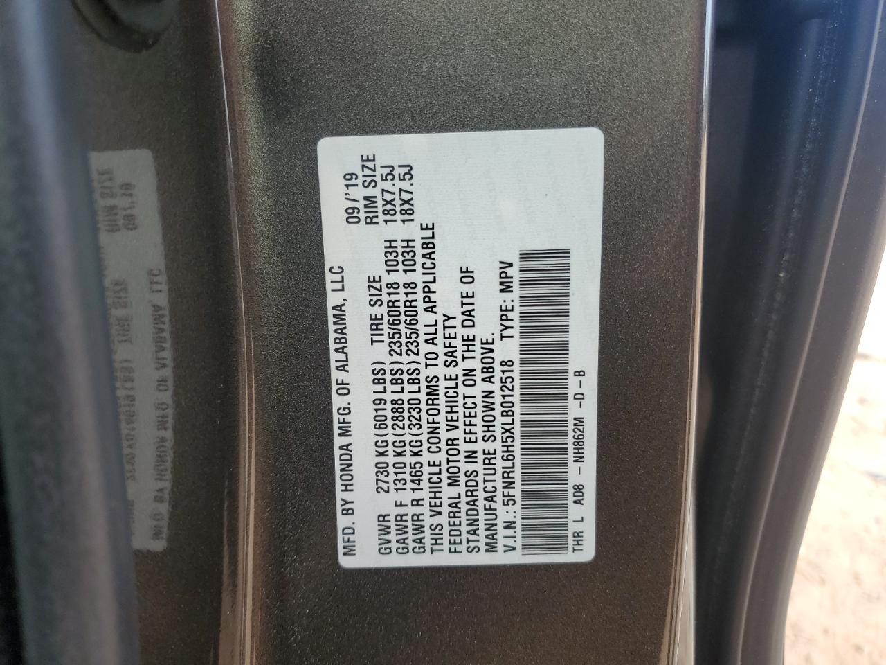 2020 Honda Odyssey Ex VIN: 5FNRL6H5XLB012518 Lot: 56355435