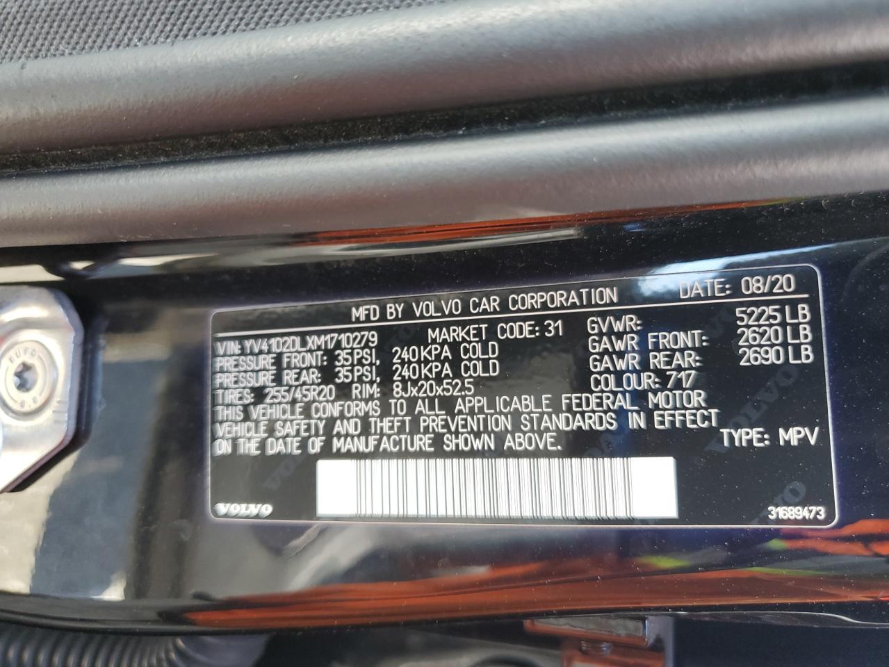 2021 Volvo Xc60 T5 Inscription VIN: YV4102DLXM1710279 Lot: 57357385