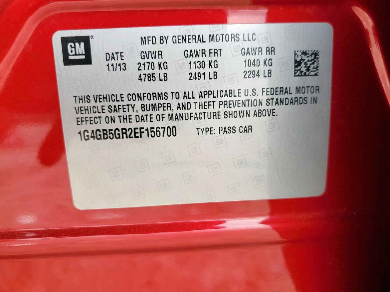 2014 Buick Lacrosse VIN: 1G4GB5GR2EF156700 Lot: 58044185