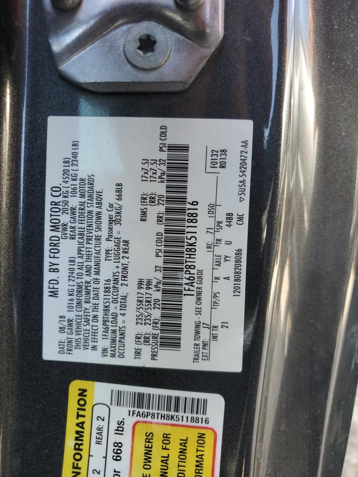 2019 Ford Mustang VIN: 1FA6P8TH8K5118816 Lot: 57570375