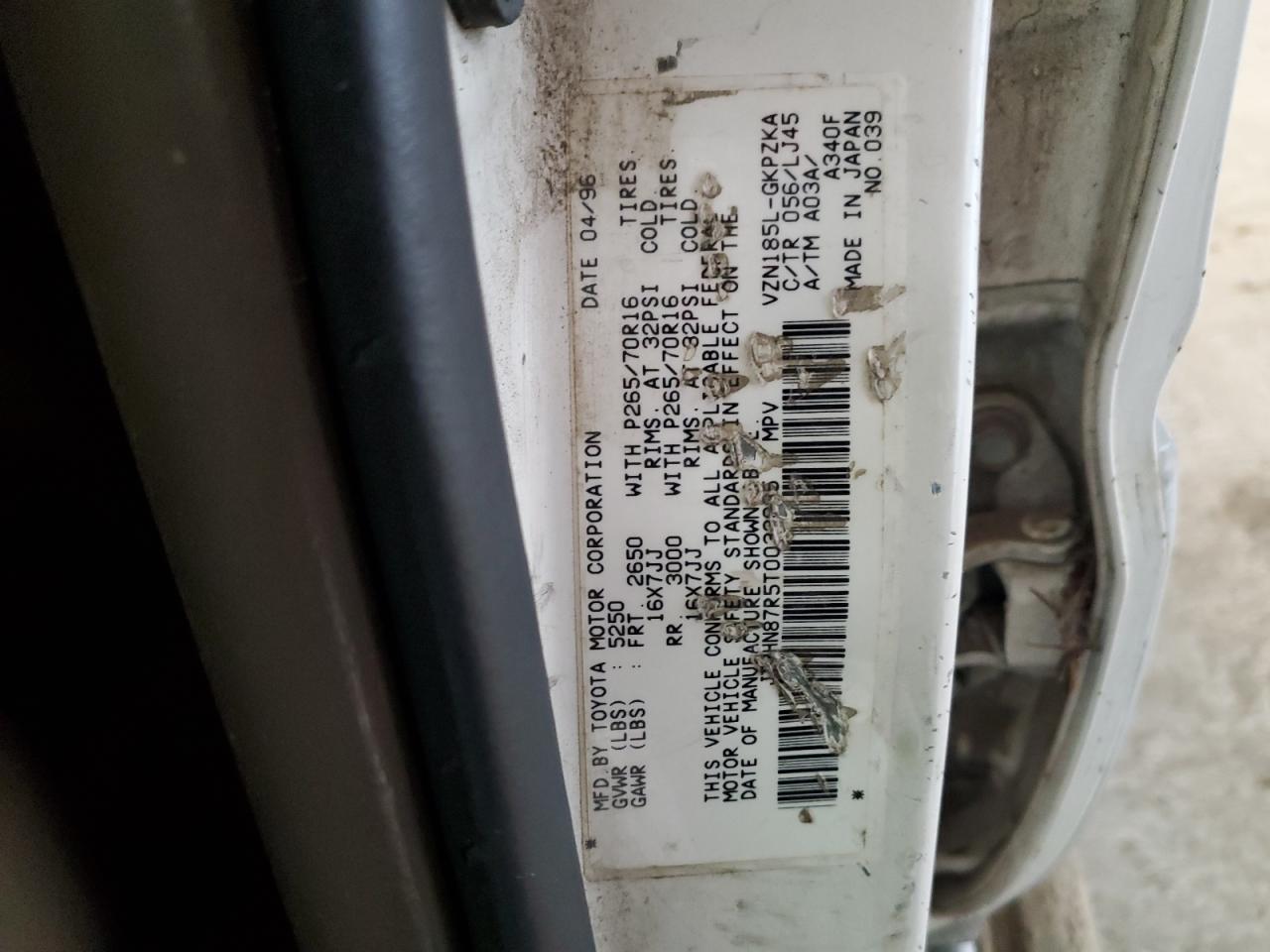 1996 Toyota 4Runner Limited VIN: JT3HN87R5T0033835 Lot: 56757835