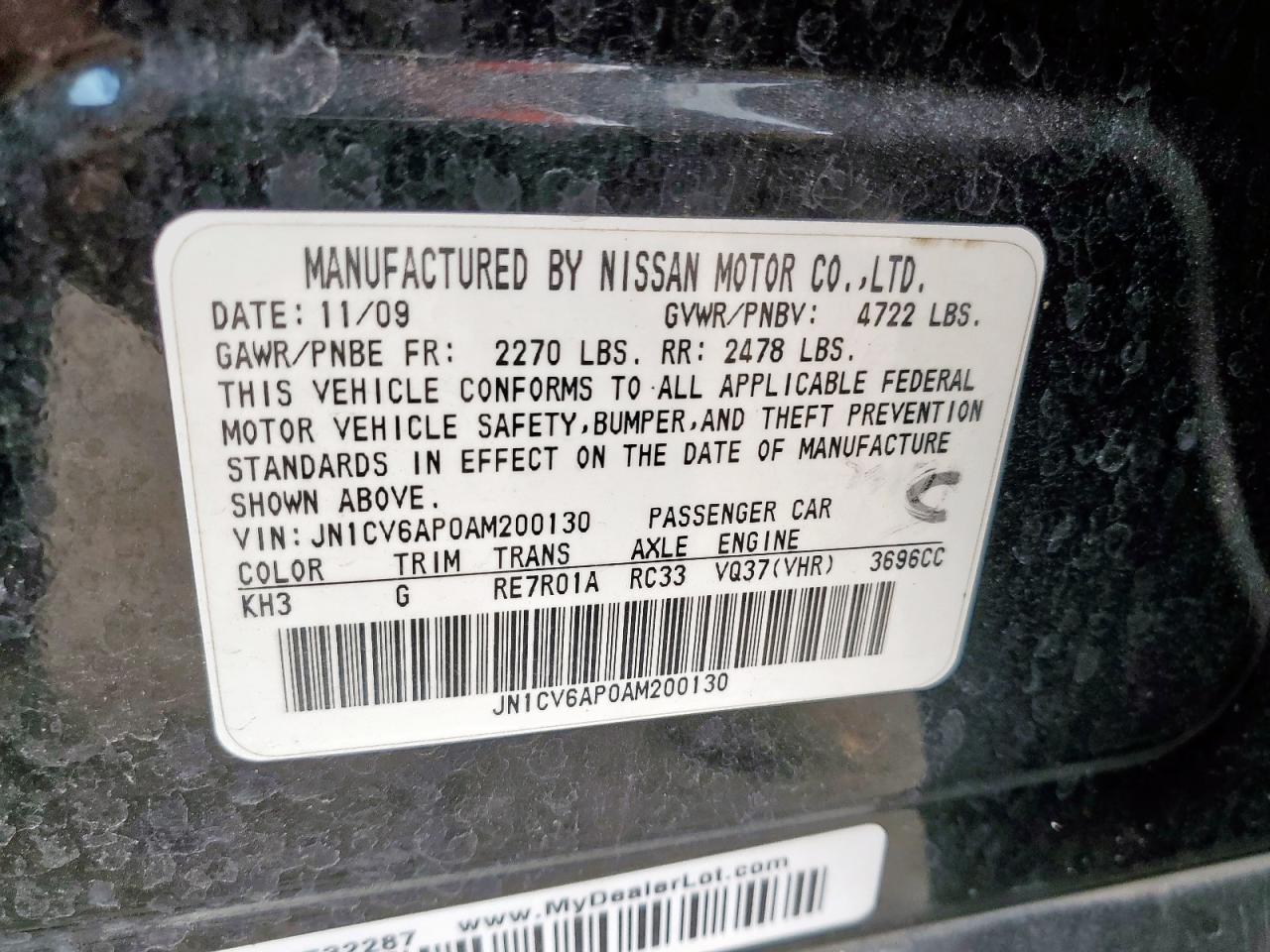 2010 Infiniti G37 Base VIN: JN1CV6AP0AM200130 Lot: 57033925
