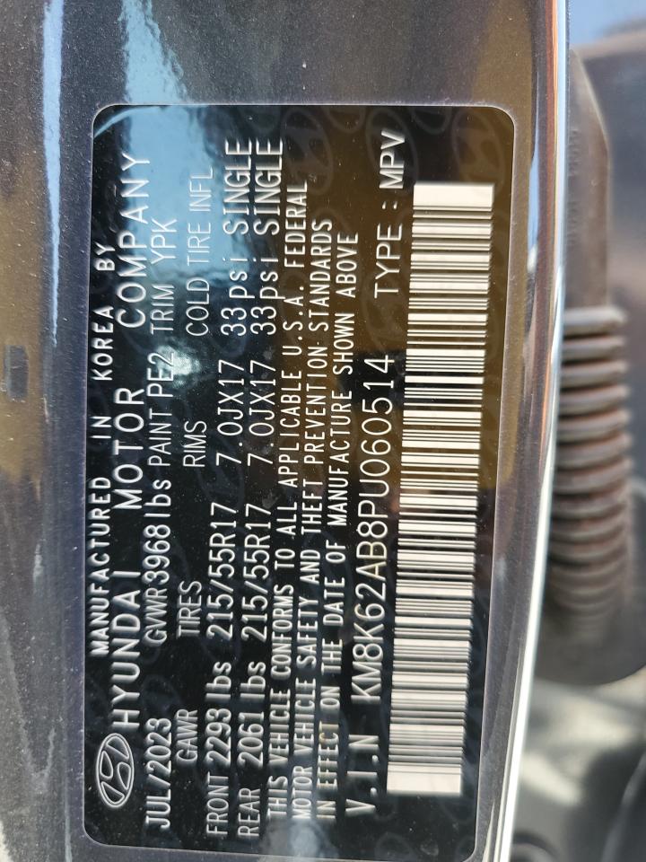 2023 Hyundai Kona Sel VIN: KM8K62AB8PU060514 Lot: 57142035