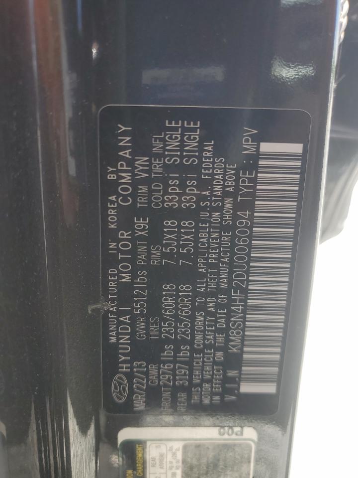 2013 Hyundai Santa Fe Gls VIN: KM8SN4HF2DU006094 Lot: 55779805