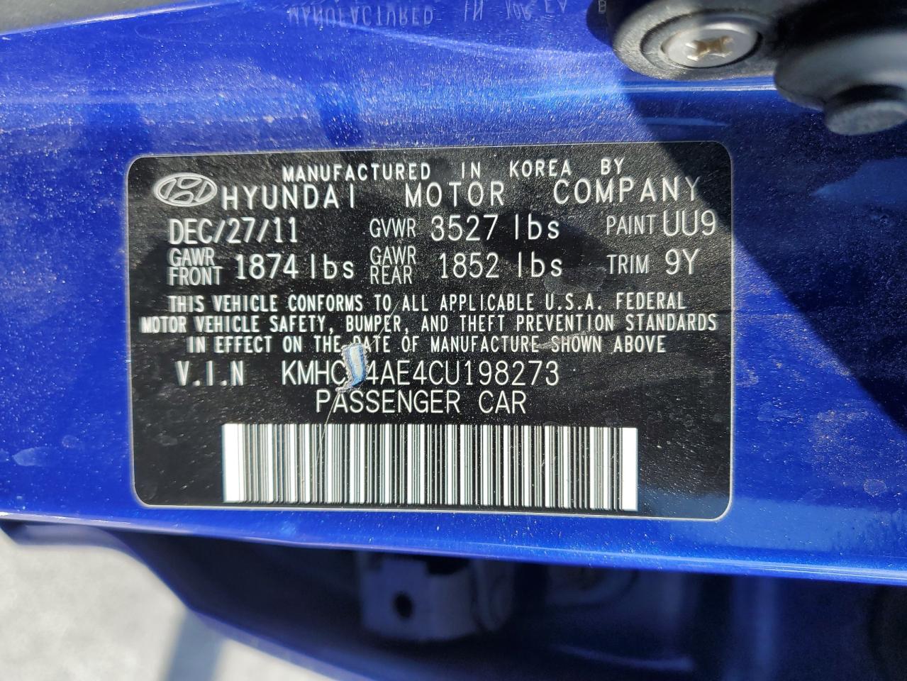 2012 Hyundai Accent Gls VIN: KMHCT4AE4CU198273 Lot: 56573995