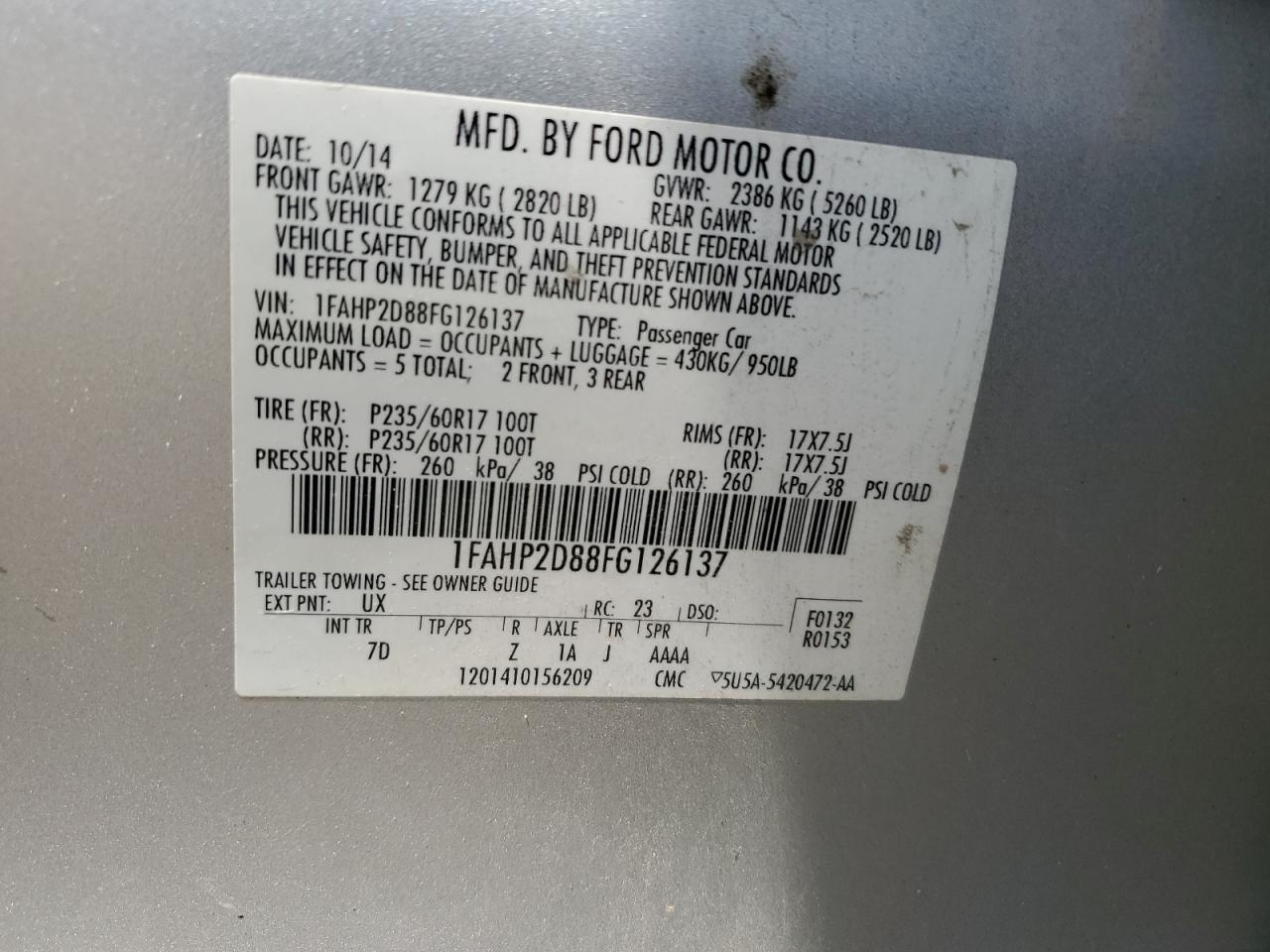 2015 Ford Taurus Se VIN: 1FAHP2D88FG126137 Lot: 57085785