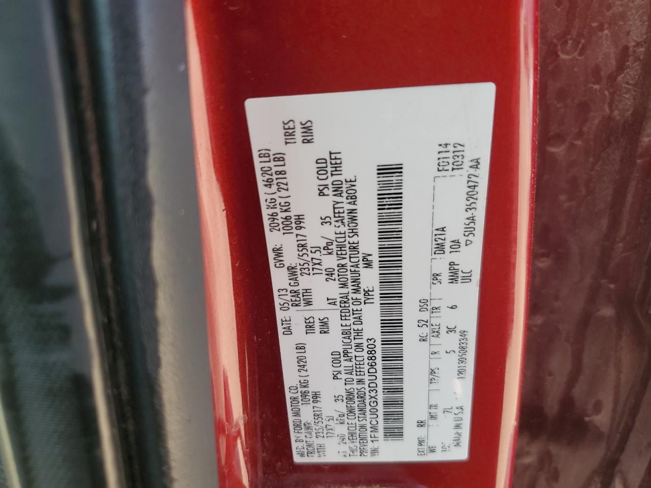 2013 Ford Escape Se VIN: 1FMCU0GX3DUD68803 Lot: 56752495