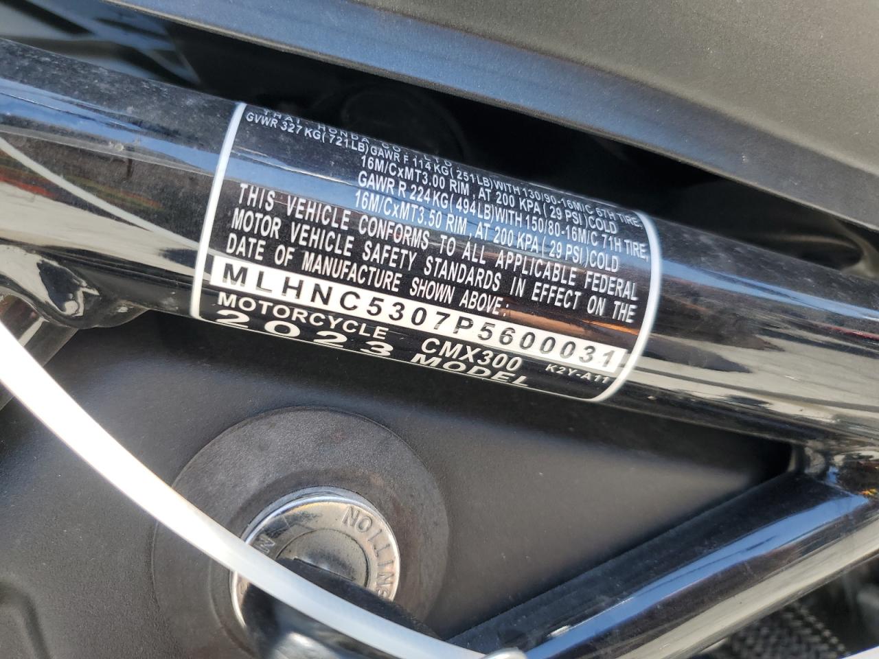 2023 Honda Cmx300 VIN: MLHNC5307P5600031 Lot: 56920075