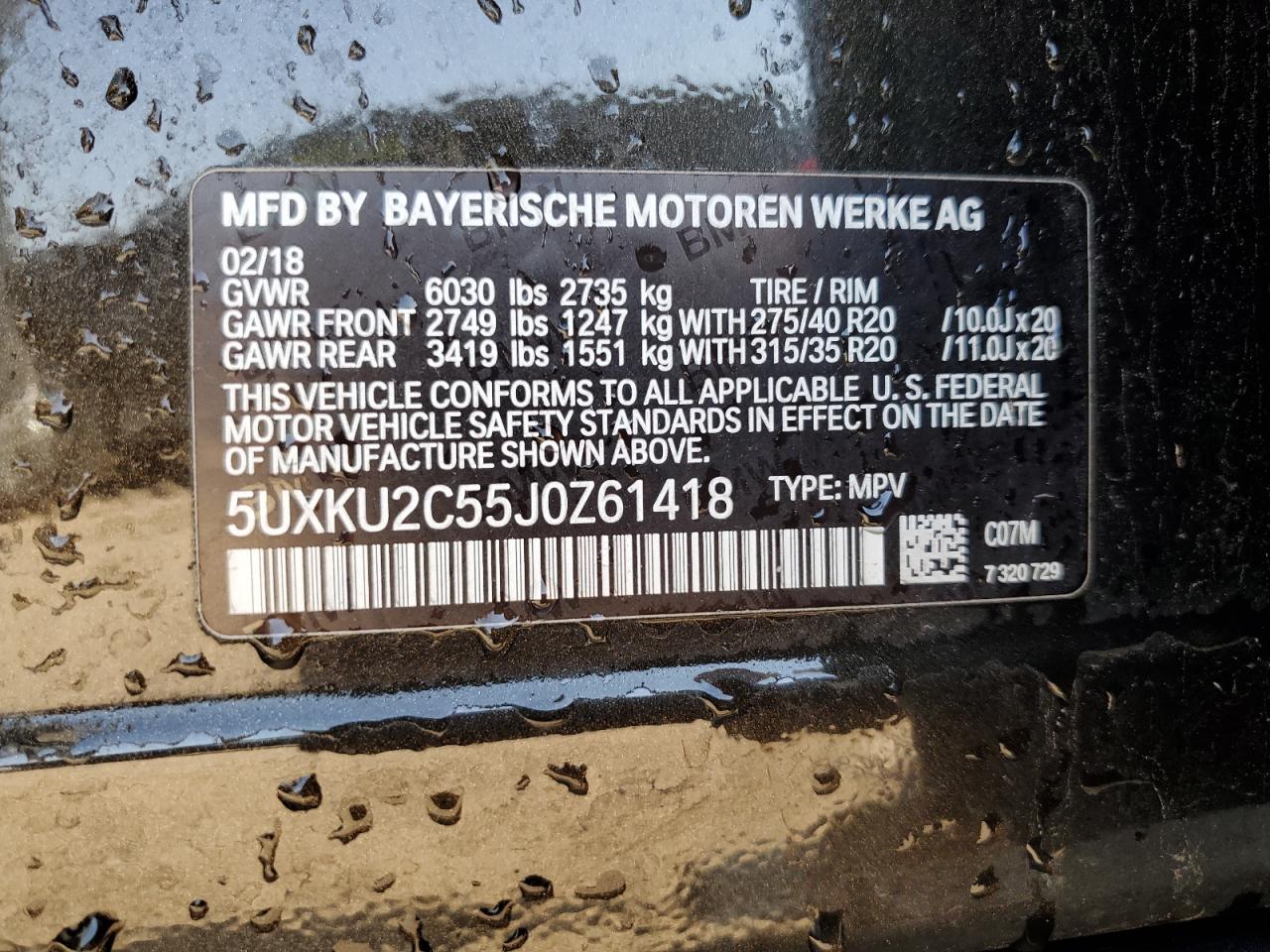 2018 BMW X6 xDrive35I VIN: 5UXKU2C55J0Z61418 Lot: 56668465