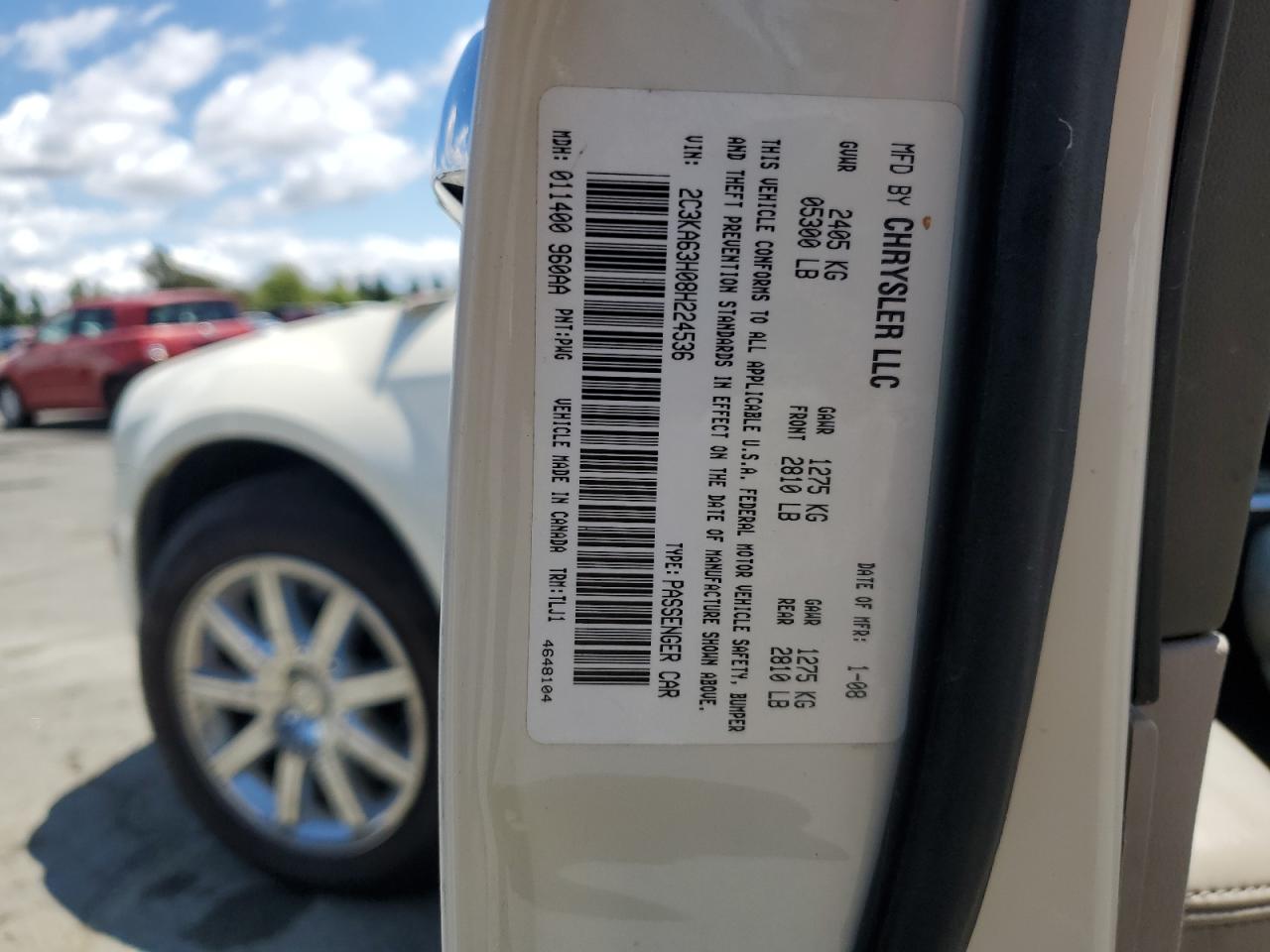 2008 Chrysler 300C VIN: 2C3KA63H08H224536 Lot: 57085755