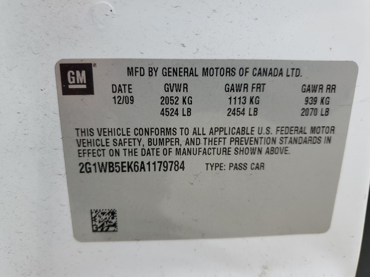 2010 Chevrolet Impala Lt VIN: 2G1WB5EK6A1179784 Lot: 57349915