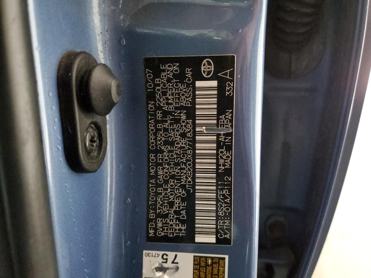 2008 Toyota Prius VIN: JTDKB20UX87718384 Lot: 55240975