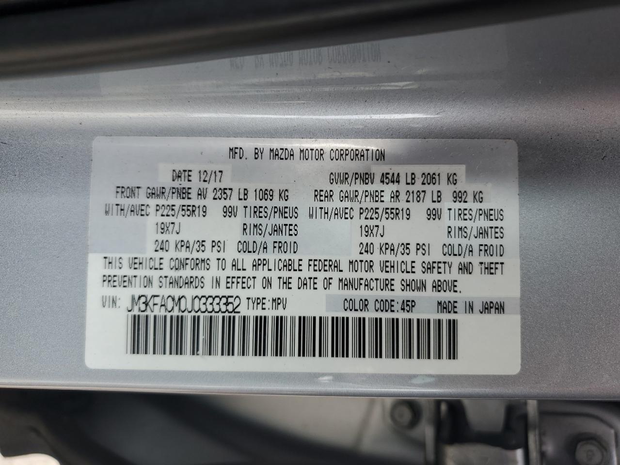 2018 Mazda Cx-5 Touring VIN: JM3KFACM0J0333352 Lot: 56507295