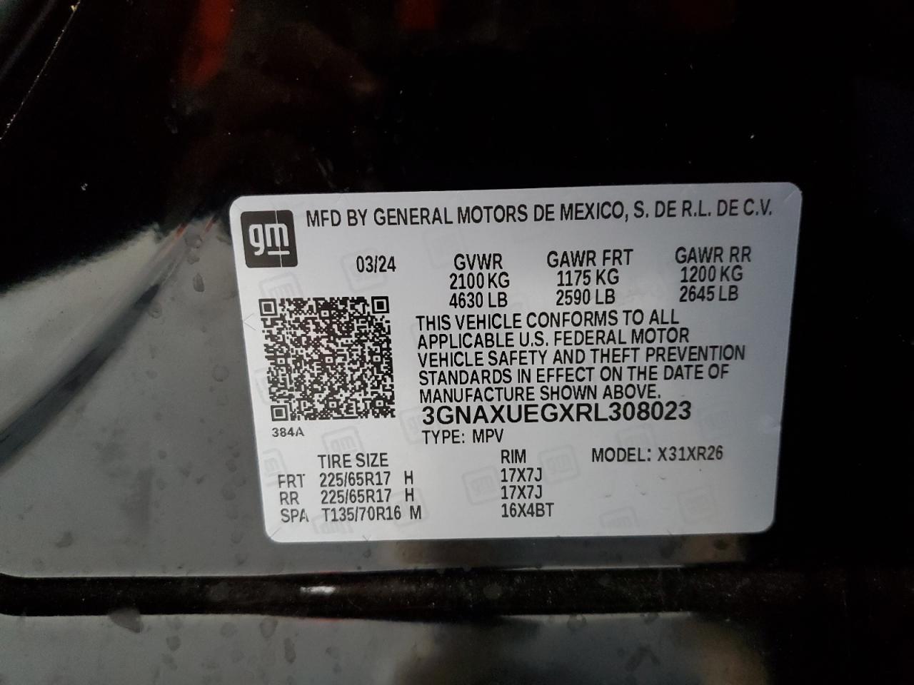 2024 Chevrolet Equinox Lt VIN: 3GNAXUEGXRL308023 Lot: 56184985